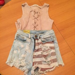 Nude Lace Up Leotard One Piece